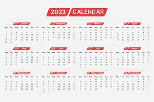 2023 new year clean calendar template vector