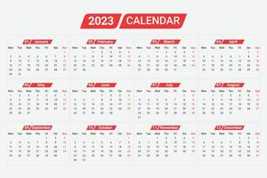 plantilla de calendario limpio de año nuevo 2023 vector