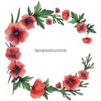 Red poppies wreath vector