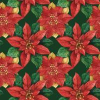 Christmas Red Green Star Poinsettia seamless pattern vector