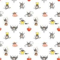 Watercolor seamless pattern with funny little devils and glass heart vector