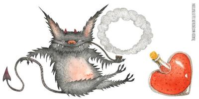 The Little Furry Smoking Devil and Love Poution vector