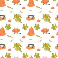 Halloween watercolor seamless pattern with pumpkin and little devil vector