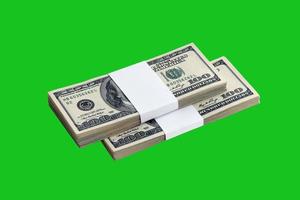 Bundle of US dollar bills isolated on chroma keyer green. Pack of american money with high resolution on perfect green mask photo