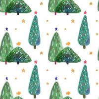 Christmas Tree hand drawn watercolor seamless pattern vector