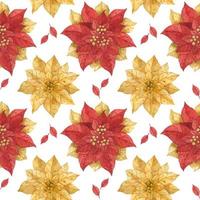 Christmas Red Gold Poinsettia watercolor seamless pattern vector