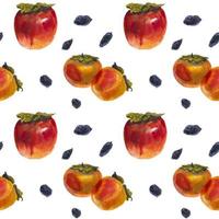 Winter persimmon fruits on a white, watercolor seamless pattern vector