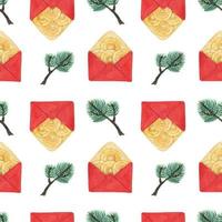 Chinese New Year red envelopes and pine branches vector