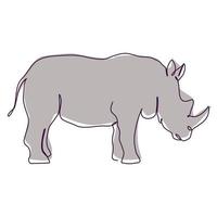 Rhino single line drawing with simple flat gray color. Illustration for animal and nature design conceptual vector