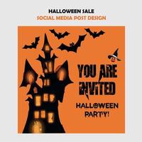 Halloween sale and party social media post design vector