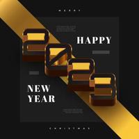 Happy New Year 2023 Banner or Poster Design with Black and Gold 3D Numbers Isolated on Black Background. 2023 New Year Design for Banner, Poster, or Greeting Card vector