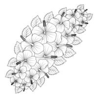 chinese hibiscus flower hand drawn coloring page illustration with line art on isolated background vector