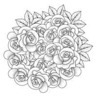 ilustración de vector de flor rosa con ramo de rosas pétalo floreciente para página de coloración de adultos