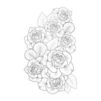 ilustración de vector de flor rosa con ramo de rosas pétalo floreciente para página de coloración de adultos