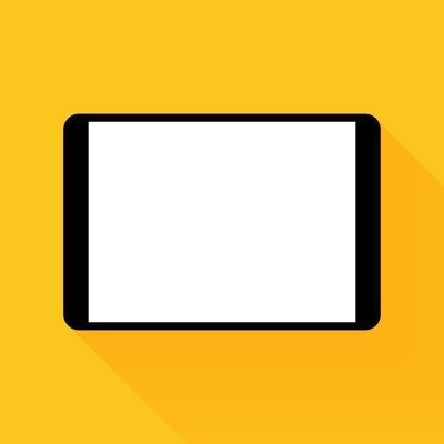 Black tablet with empty screen on yellow background, Vector.