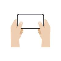 Two hands holding a smartphone in horizontal, mockup of playing games on a smartphone, Vector. vector