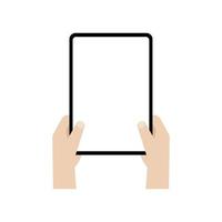 Two hands holding a big screen tablet in vertical, mockup of playing games on a tablet, Vector. vector