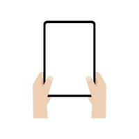 Two hands holding a big screen tablet in vertical, mockup of playing games on a tablet, Vector. vector