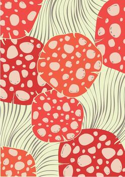 fondo colorido con sombreros de agárico de mosca y líneas. ilustración colorida plana de somormujos rojos sobre un fondo claro. boceto de dibujo plano. ilustración vectorial en un estilo plano. vector