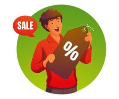 a man carries a sale discount label vector