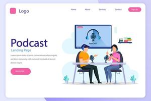 Podcasting online landing page website flat vector template