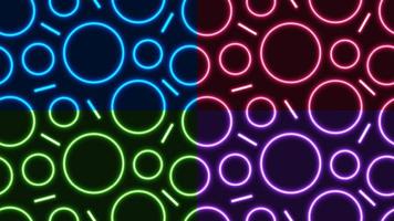 Set of abstract blue, red, green, purple glowing neon lighting effect circles geometric seamless pattern on dark background vector