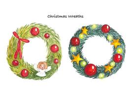 Set of different watercolor winter wreaths vector