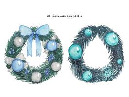 Set of different watercolor Christmas wreaths vector
