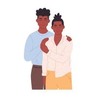 Black gay couple hugging and smiling. Sweetheart couple together. LGBT family, LGBT pride. Homosexual man couple vector