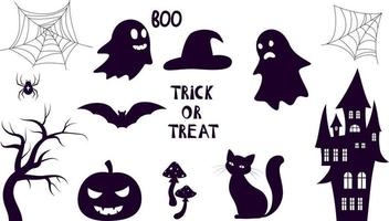 set of black halloween elements vector