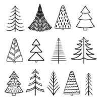 Hand-drawn Christmas tree. Doodle ink seamless paintings for New Year 2023. vector