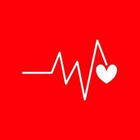 White heart and heartbeat icon on red background. vector