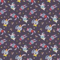 Seamless pattern with cute rabbits. Hand drawn style. Design for fabric, textile, wallpaper, packaging. vector