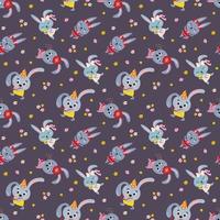 Seamless pattern with cute rabbits. Hand drawn style. Design for fabric, textile, wallpaper, packaging. vector