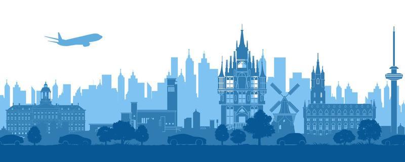 Netherlands famous landmarks by silhouette style