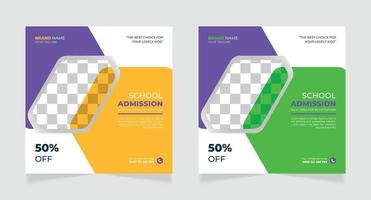 School education admission social media post or back to school admission web banner template vector