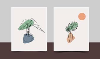 Botanical wall art vector set.Tropical Foliage line art drawing with abstract shape. Abstract Plant Art design for print, cover, wallpaper, Minimal and natural wall art.