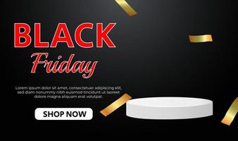 Black friday banner sale with podium and confetti vector