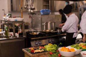 team cooks and chefs preparing meal photo