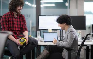 software developers couple writing programming code photo