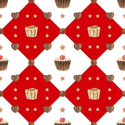 Sweet watercolor red pattern with chocolate candies