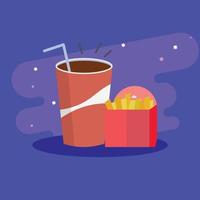 Cold drink with French fries vector food