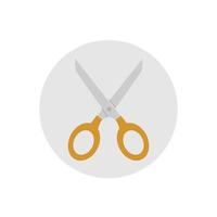 Open scissors icon with orange handle in flat style vector
