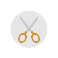 Open scissors icon with orange handle in flat style vector