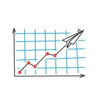 hand drawn doodle growth and drop graph like paper plane illustration vector