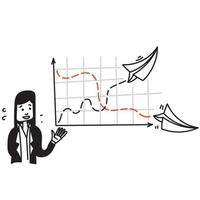 hand drawn doodle growth and drop graph like paper plane illustration vector