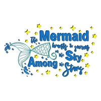 Mermaid card with hand drawn sea elements and lettering. Calligraphy summer quote with seashells, hearts and pearls. Summer print vector