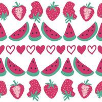 Seamless watermelon and strawberry pattern. Strawberries seamless hand drawn pattern vector