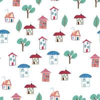 Pattern seamless kids with home doodle coloring element. house pattern, cute colorful homes, funny children decor. vector