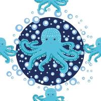 Seamless pattern with cute octopus, seaweed and pearl. Trendy nursery background vector